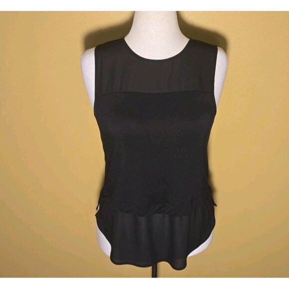 MICHAEL KORS Womens Sleeveless Knit Woven Mix Layered Top Sheer Womens Black Sm - Picture 1 of 9